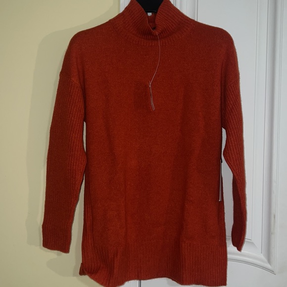 NWT-XS- Ann Taylor Cashmere Turtleneck Tunic Sweater - Red Orange Heather